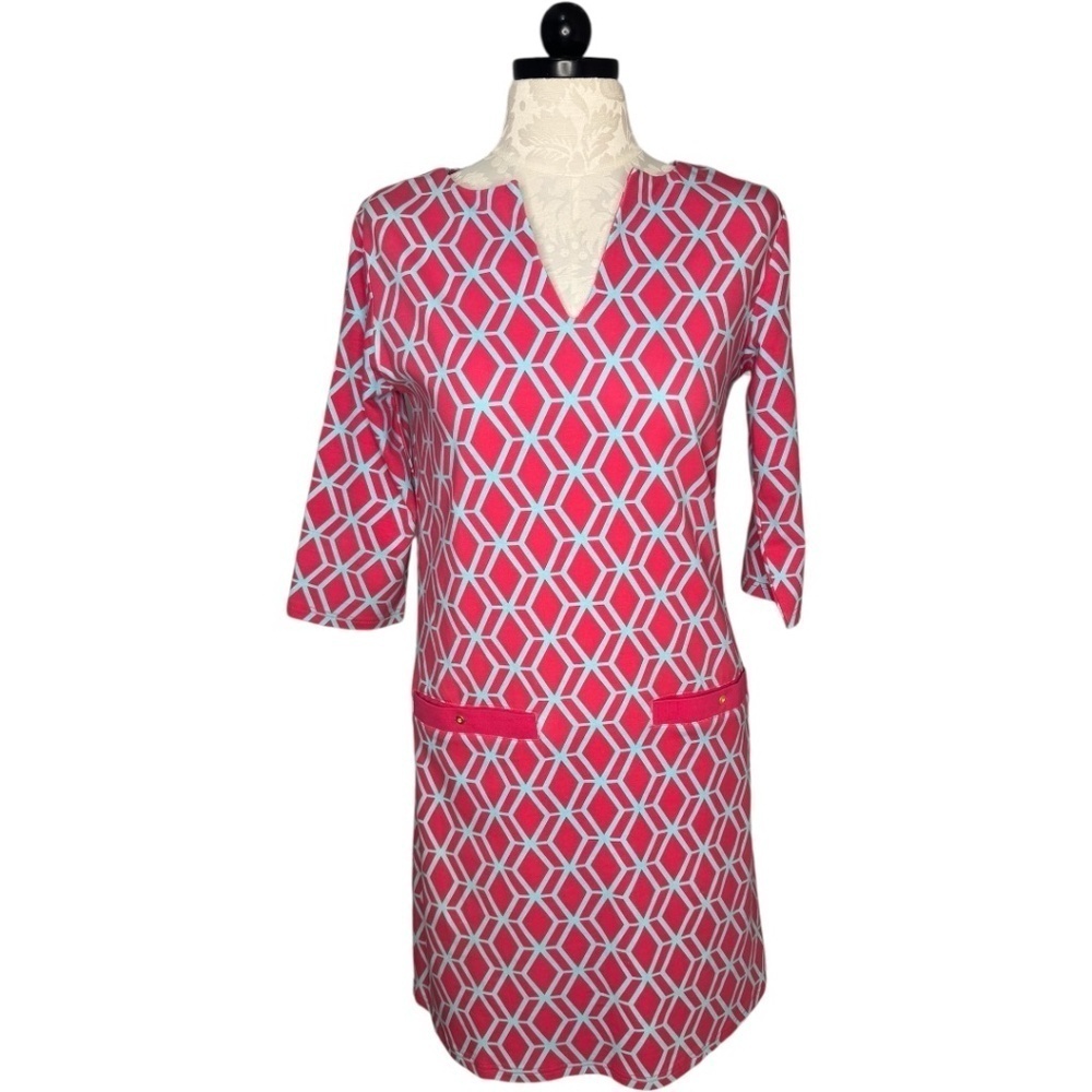 NWOT Vera Fishbaugh Geometric Pink Shift Dress Size XL